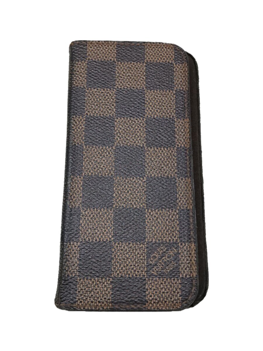 【中古】LOUIS VUITTON◆iphone6 フォリオ_ダミエ エベヌ_BLU/レザー/BRW/総柄/メンズ【服飾雑貨他】