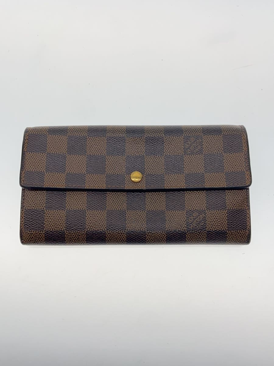 【中古】LOUIS VUITTON◆1)ポルト・フォイユ・サラ_ダミエ・エベヌ_BRW/PVC/BRW/レディース【服飾雑貨他】