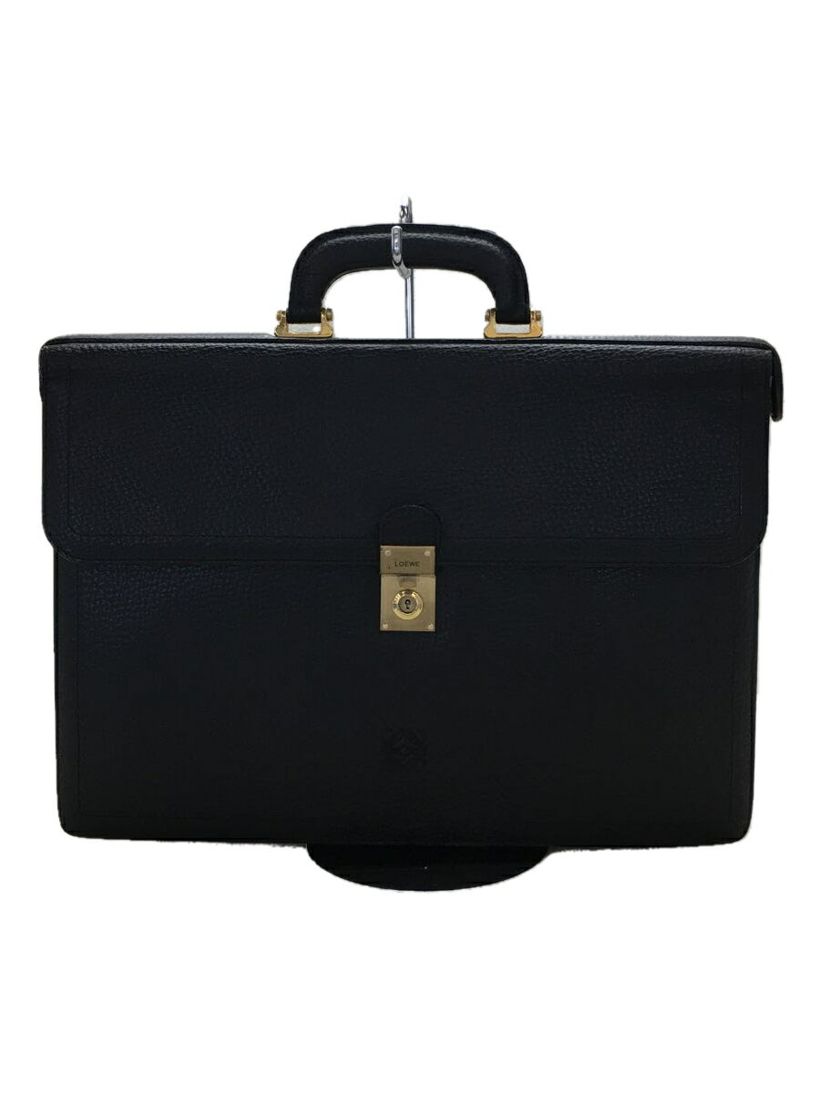 【中古】LOEWE◆ブリーフケース/レザー/BLK/無地【バッグ】