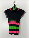 【中古】PLEATS PLEASE ISSEY MIYAKE◆半袖カットソー/3/ポリエステル/BLK/ボーダー/PP53-JK612【レディースウェア】