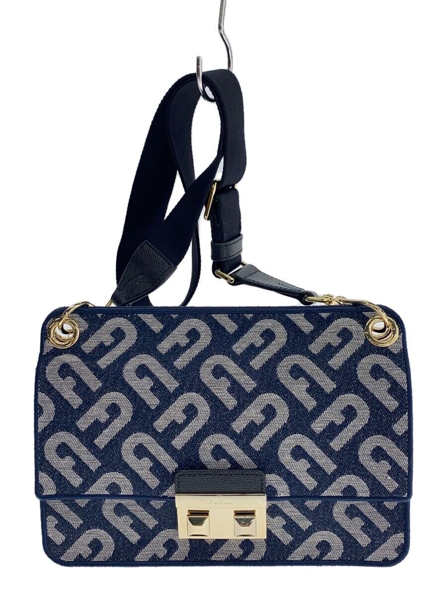 Furla - 【中古】FURLA◆ショルダーバッグ/キャンバス/IDG/デニム/ロゴ/ゴールド金具【バッグ】