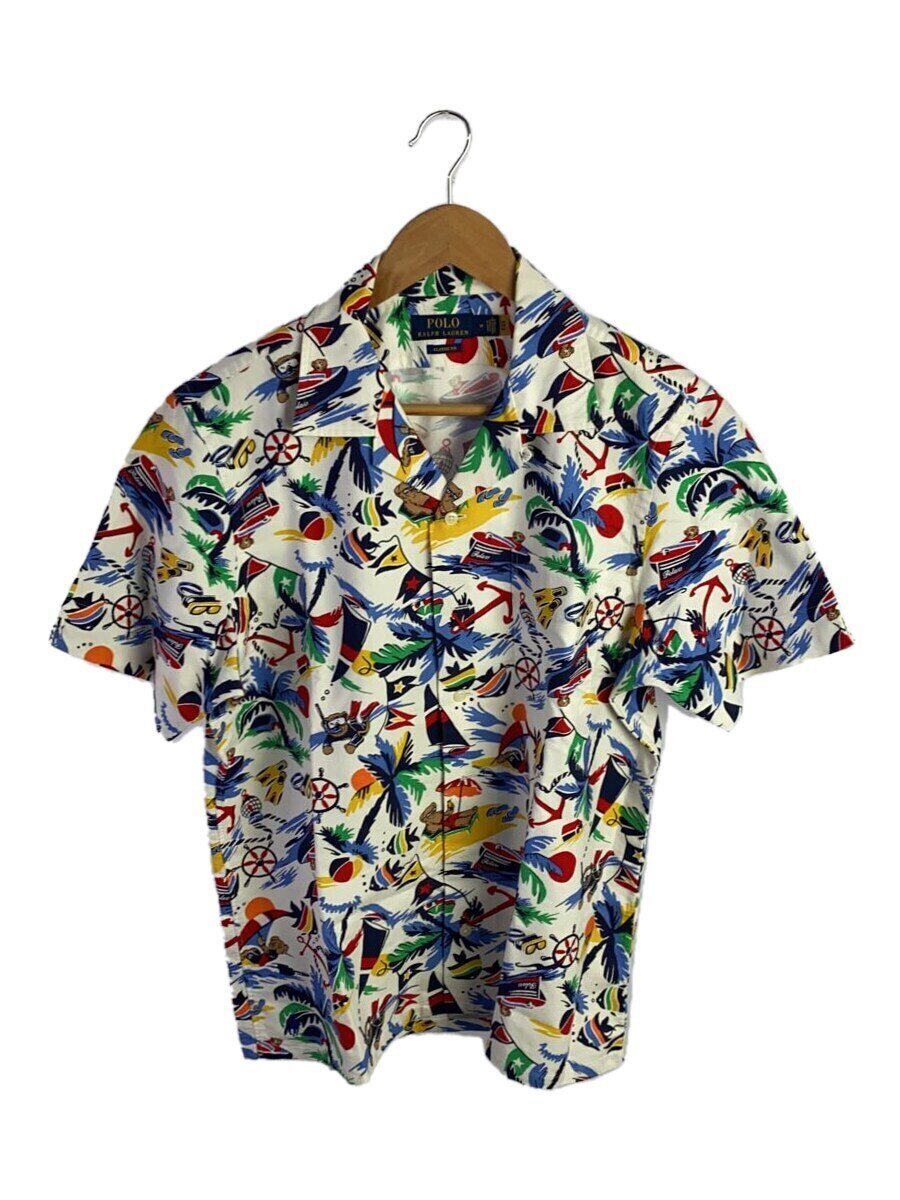 【中古】POLO RALPH LAUREN◆アロハシャツ/M/コットン/WHT/総柄【メンズウェア】