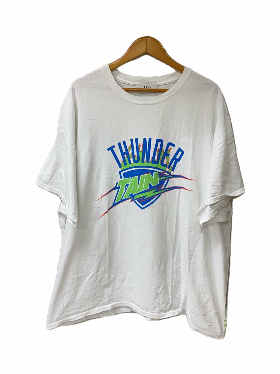 【中古】TAIN DOUBLE PUSH◆Tシャツ/THUNDER/コットン/WHT/無地【メンズウェア】