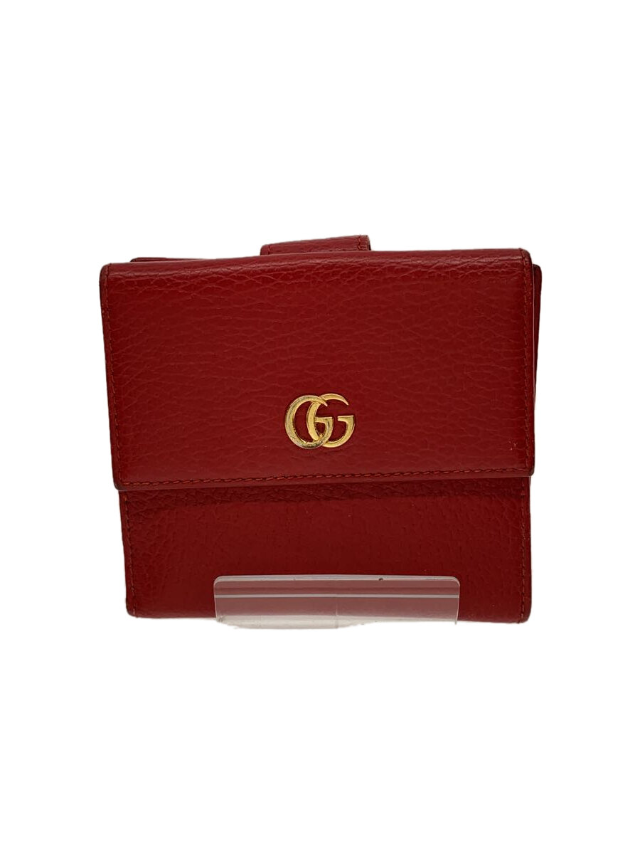 【中古】GUCCI◆GGマーモント/3つ折り財布/レザー/RED/レディース/456122.496334//【服飾雑貨他】