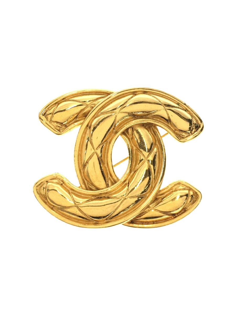 【中古】CHANEL◆マトラッセブローチ/ココマーク/GLD/レディース/裏面と表面に青カビ有/表面に傷有【服飾雑貨他】