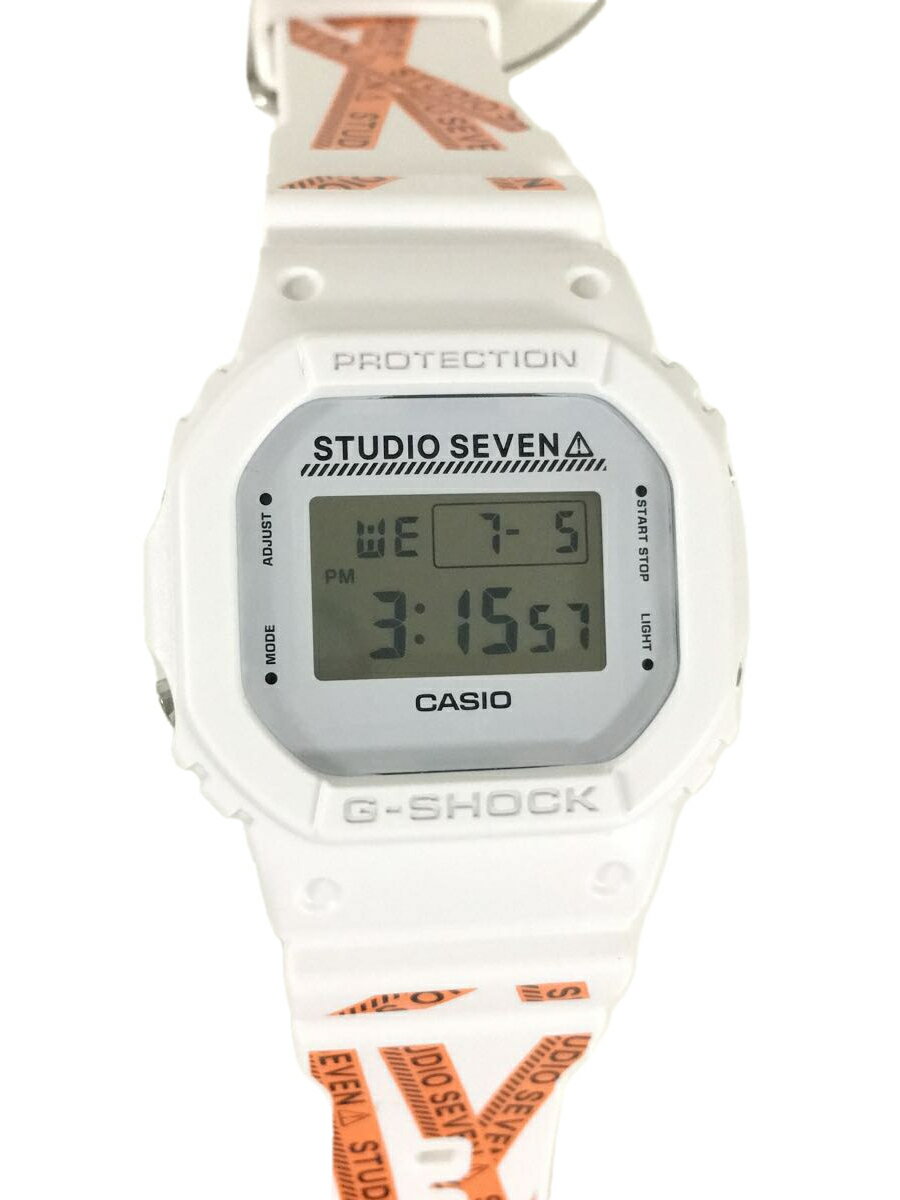 【中古】CASIO◆クォーツ腕時計/デジタル/ラバー/文字盤グレー/ベルトホワイト/STUDIO SEVEN/DW-5【服飾雑貨他】