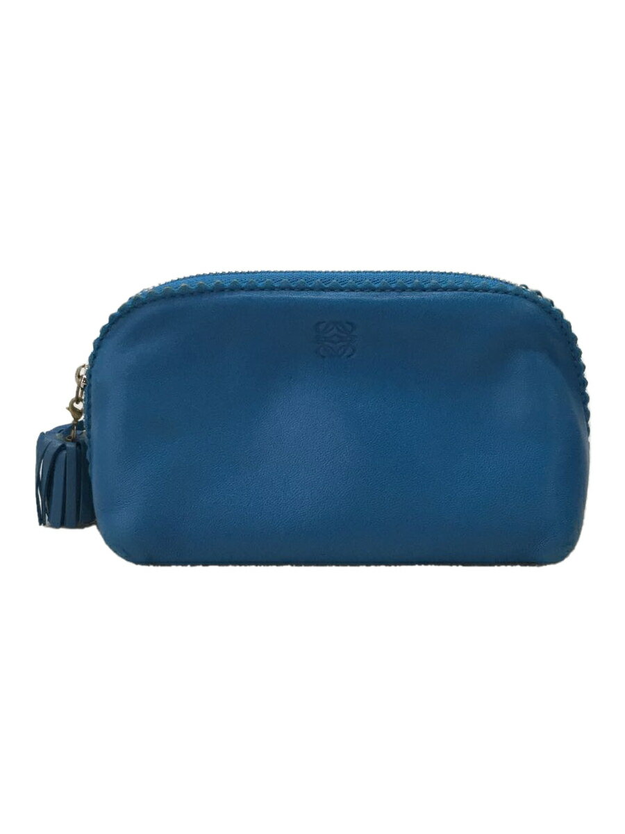 【中古】LOEWE◆ロエベ/ポーチ/レザー/BLU/無地【バッグ】