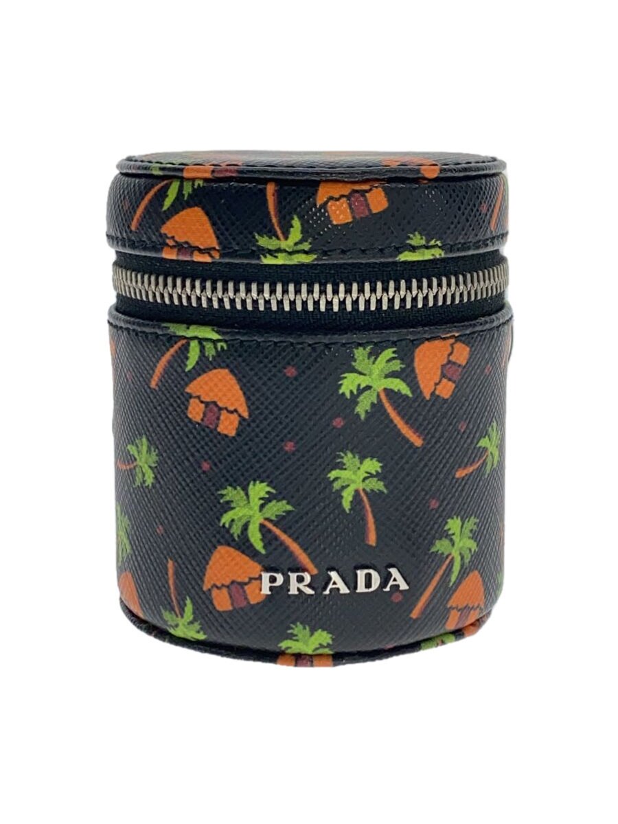 【中古】PRADA◆ポーチ/レザー/BLK/総柄【バッグ】