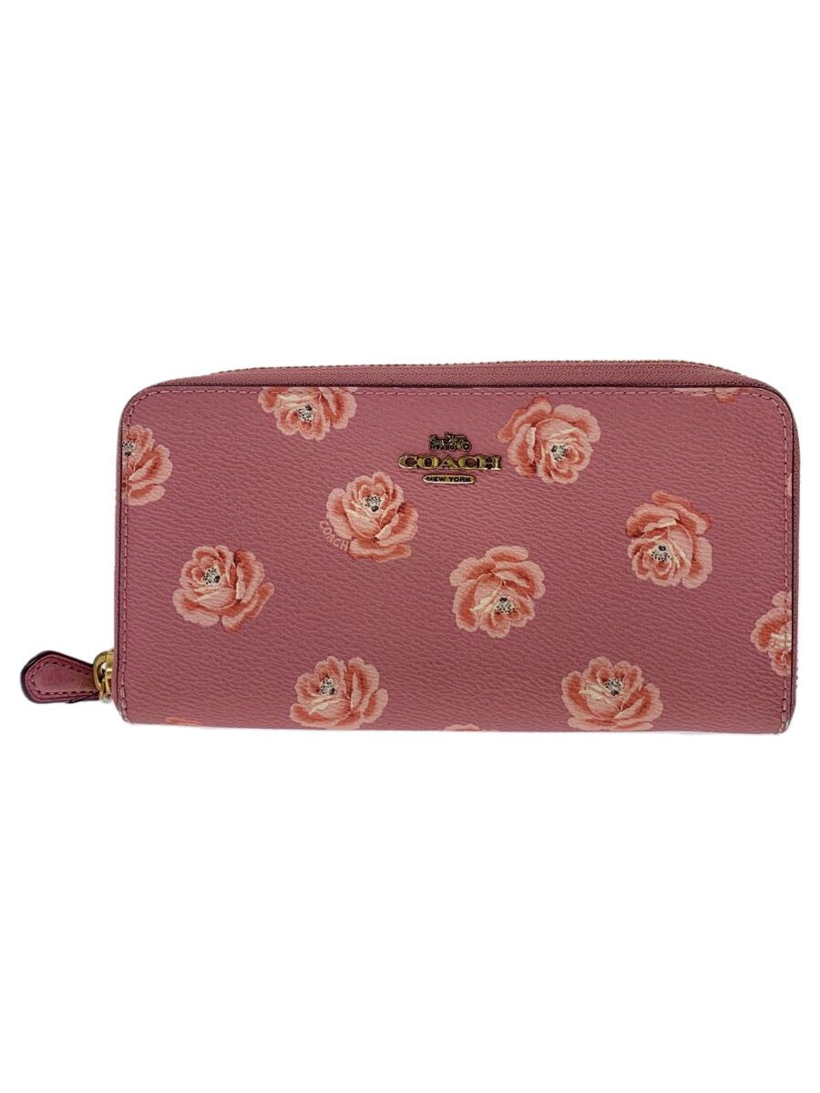 【中古】COACH◆アコーディオンジップウォレット ウィズ ローズプリント/レザー/PNK...