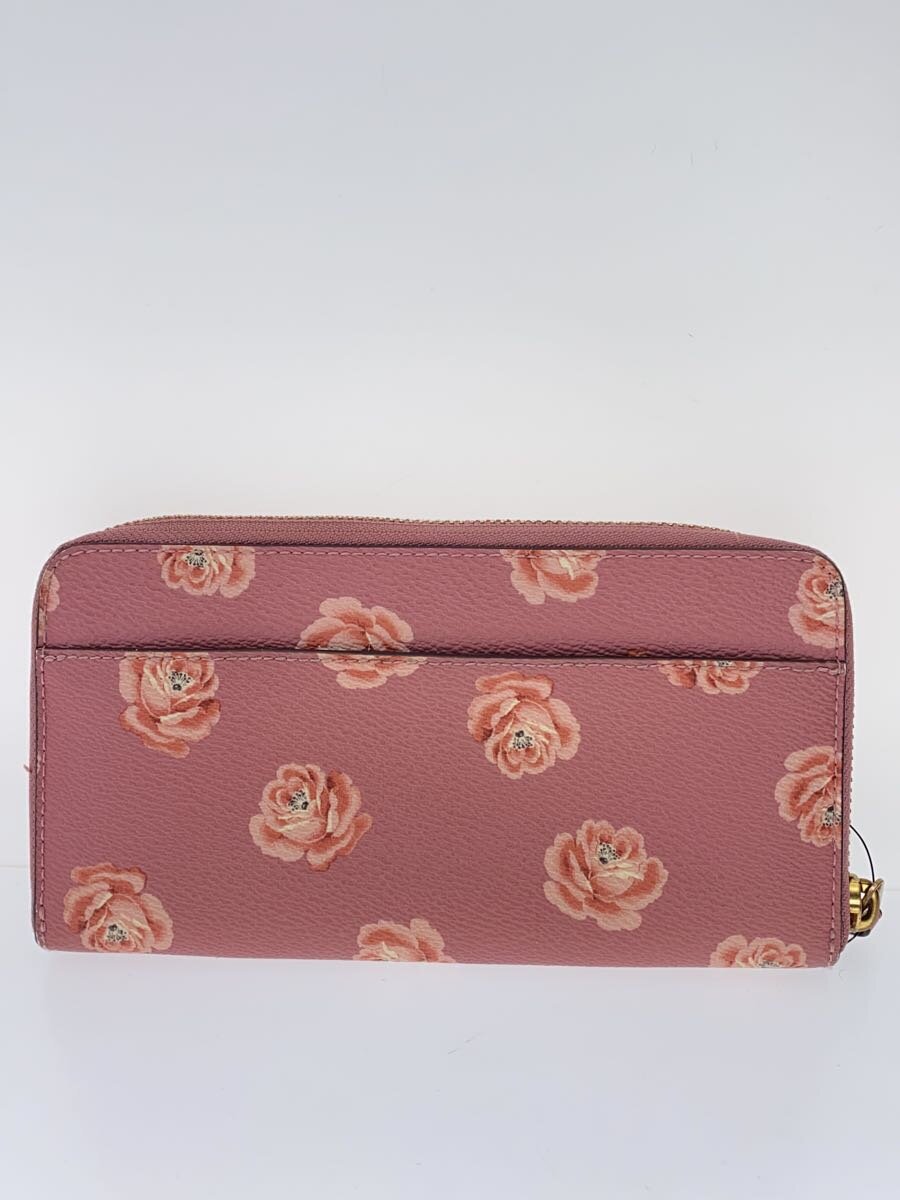 【中古】COACH◆アコーディオンジップウォレット ウィズ ローズプリント/レザー/PNK...