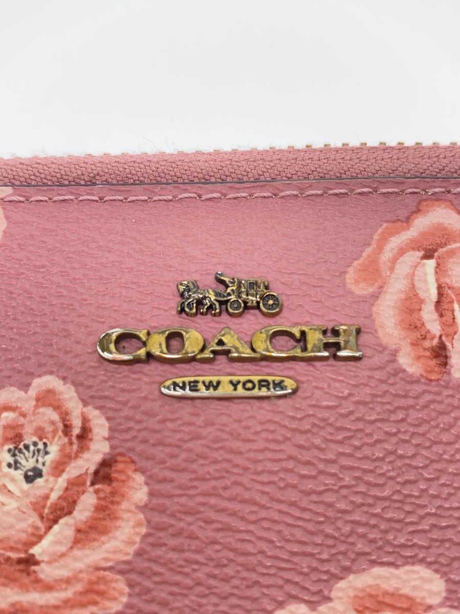 【中古】COACH◆アコーディオンジップウォレット ウィズ ローズプリント/レザー/PNK...