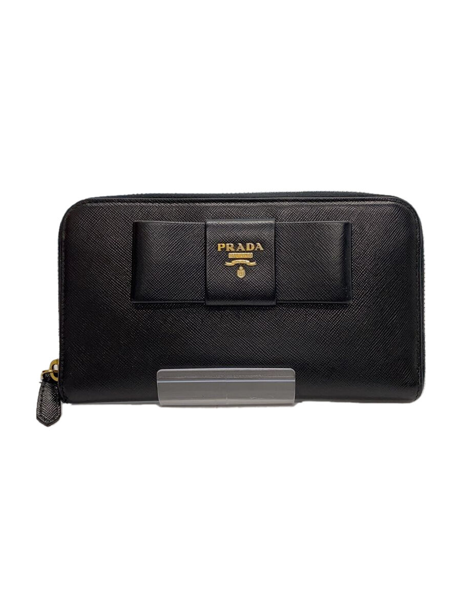【中古】PRADA◆長財布/レザー/BLK/無�