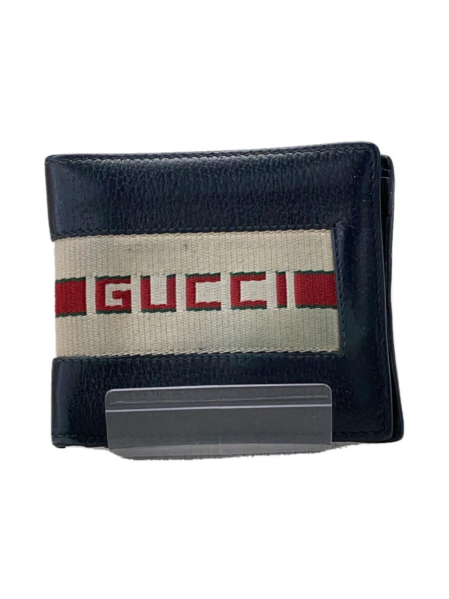 【中古】GUCCI◆2ツ折サイフ_ウェブ/レザー/BLK/メンズ