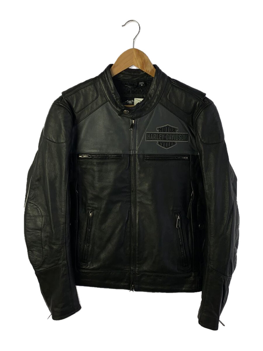 【中古】HARLEY DAVIDSON◆シングルライダースジャケット/M/レザー/BLK/無地【メンズウェア】