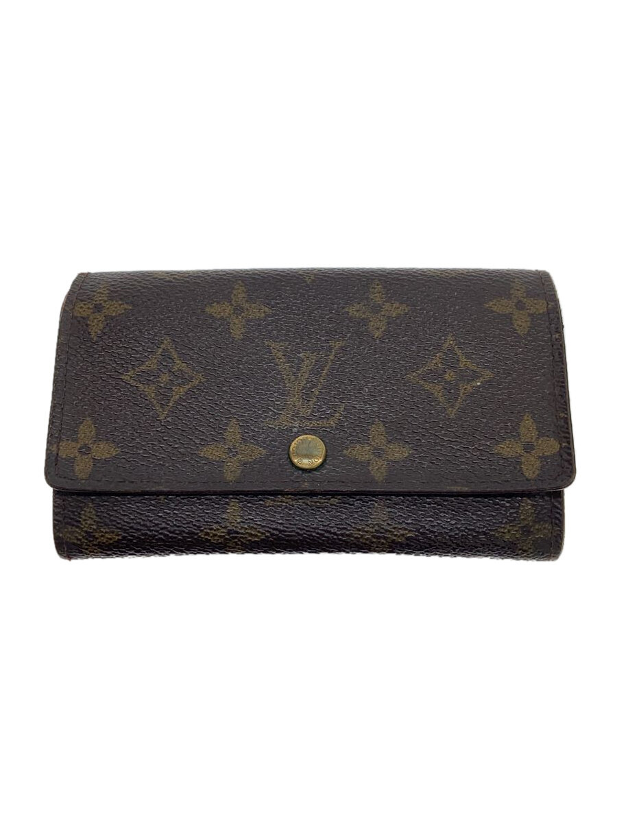 【中古】LOUIS VUITTON◆ポルト・モネ・ジップ_モノグラム・キャンバス_BRW/PVC/BRW/メンズ【服飾雑貨他】