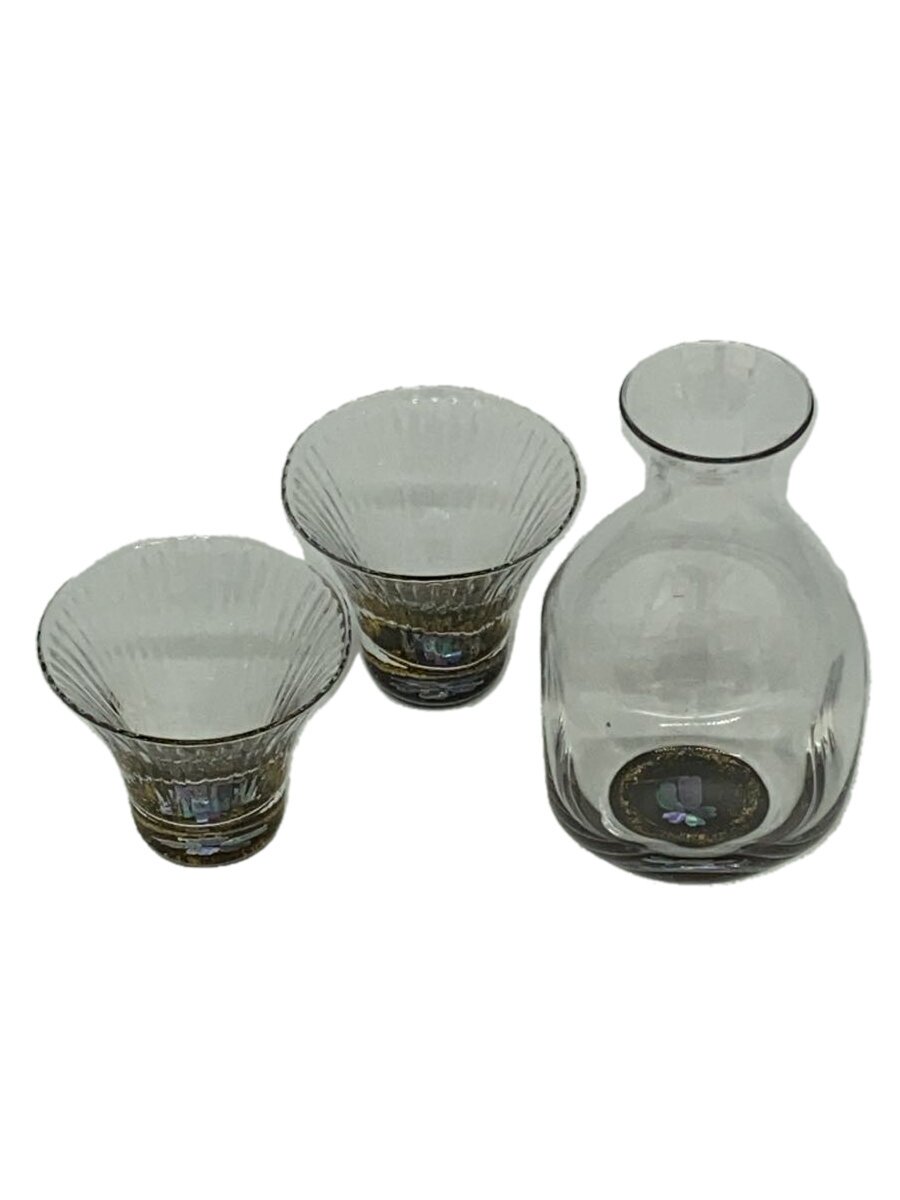 【中古】螺鈿ガラス/徳利・杯セット/金桜(貝入り黒)/和食器その他/3点セット/CLR【キッチン用品】