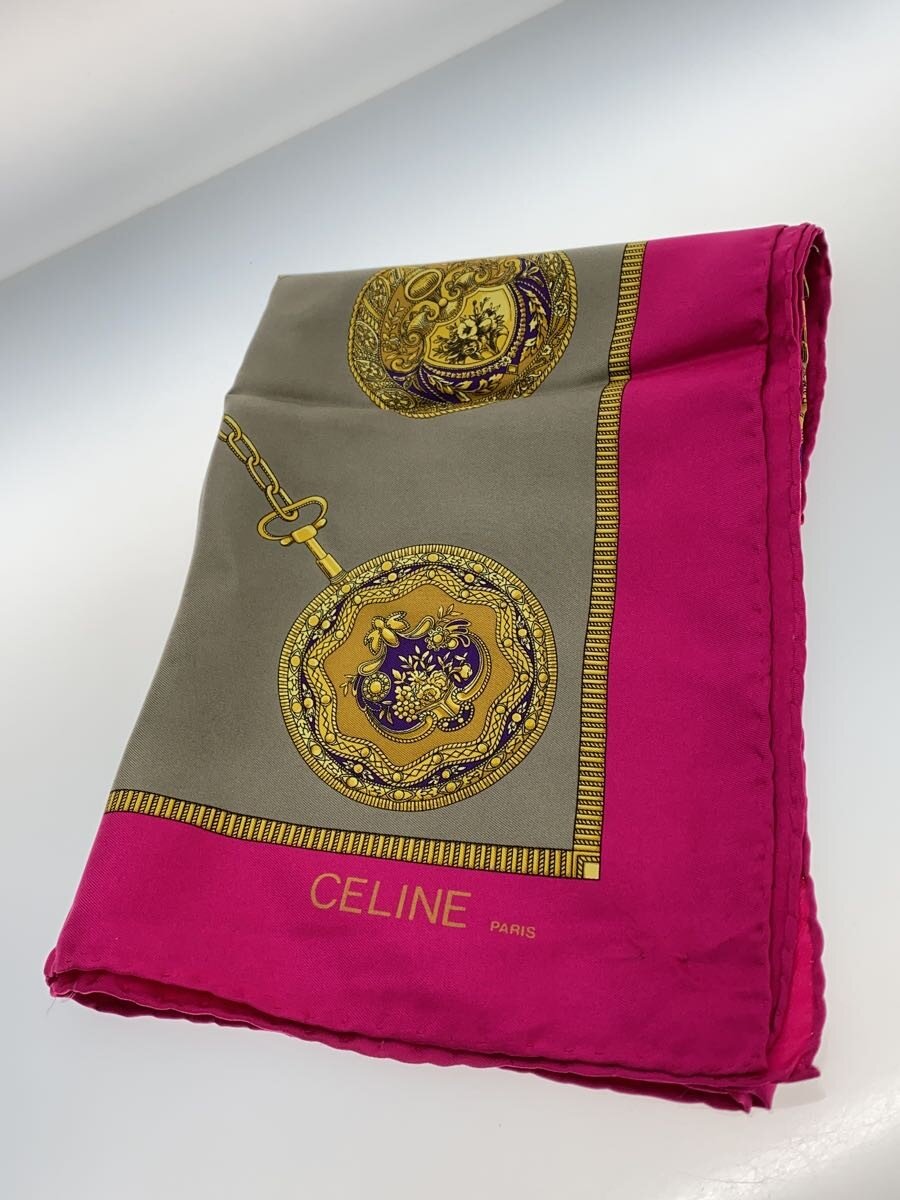 【中古】CELINE◆カレ90/スカーフ/シルク/PNK/総柄/レディース【服飾雑貨他】