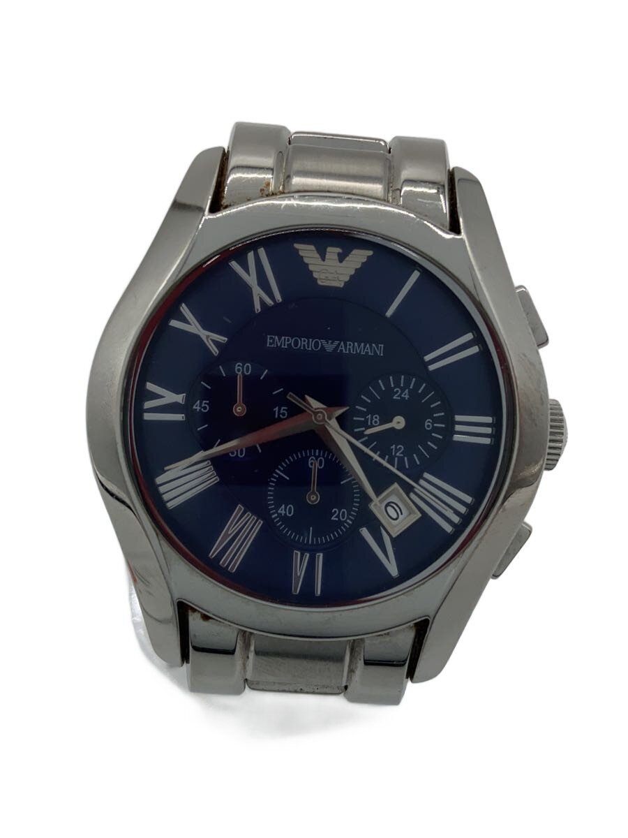EMPORIO ARMANI◆クラシック_バレンテ_ラージ_QZ_SS_43mm/アナログ/BLU/SLV//