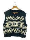 【中古】MASU◆ニットベスト(厚手)/48/ウール/BLK/総柄/mvfm-kn0322【メンズウェア】