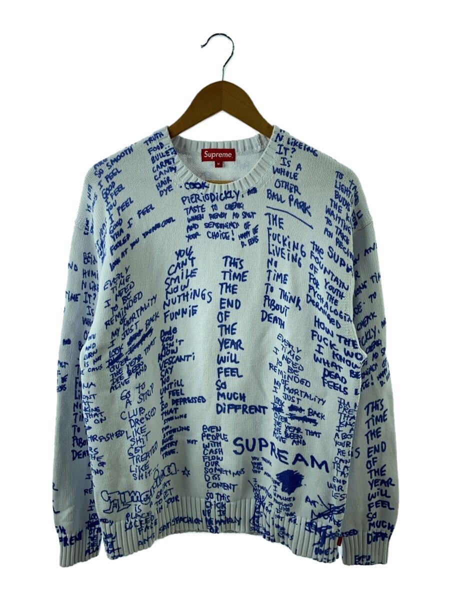 【中古】Supreme◆23SS/Gonz Poems Sweater/M/コットン/WHT/総柄【メンズウェア】