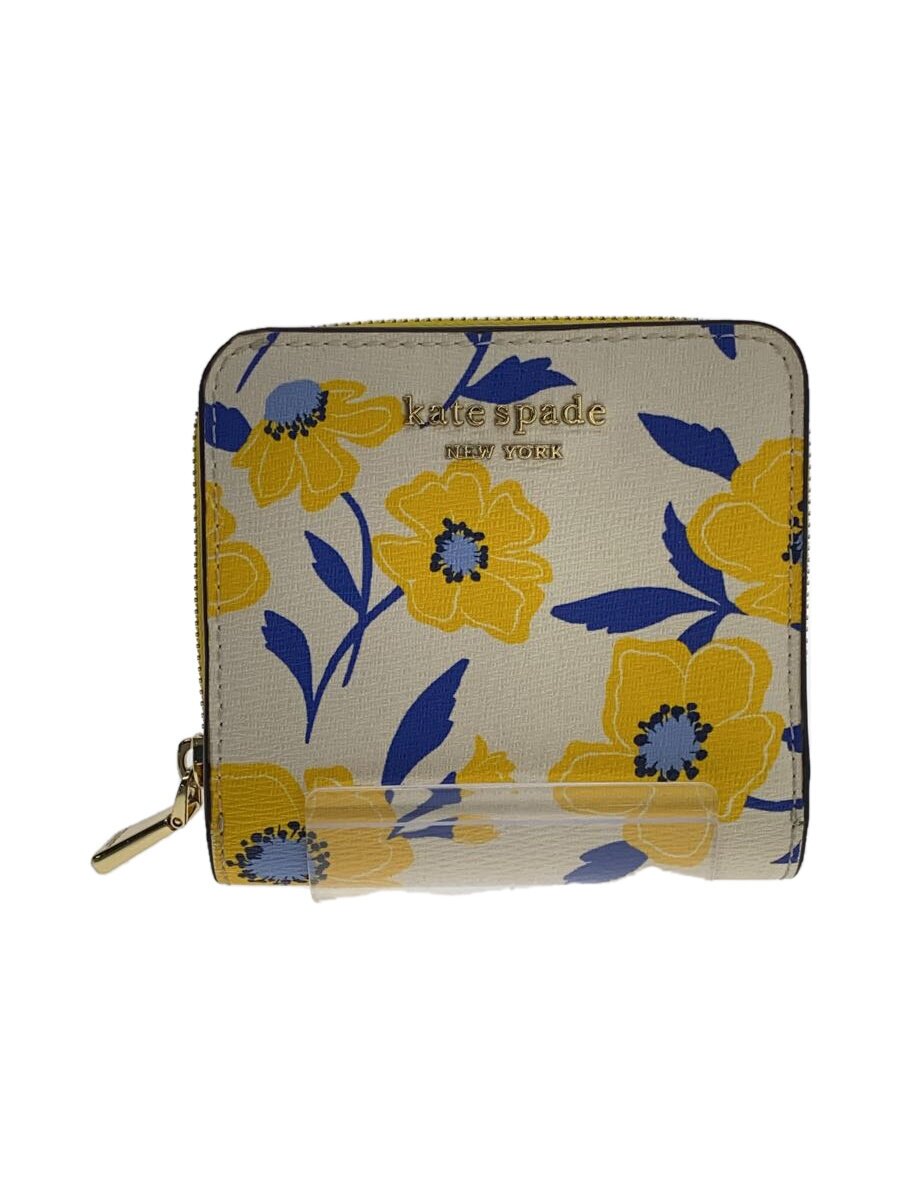 【中古】kate spade new york◆小銭入れヨゴレ有/2つ折り財布/PVC/ホワイト/花柄/レ...