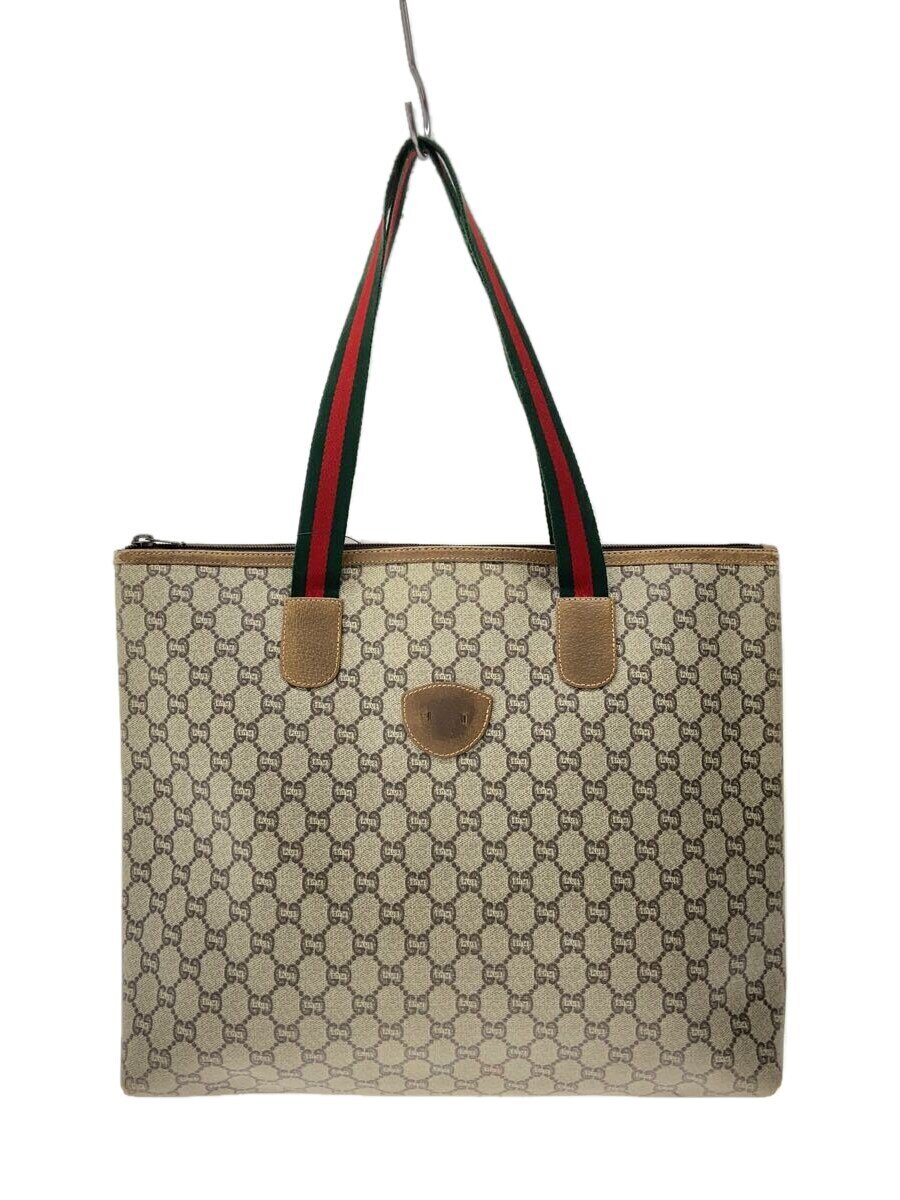 【中古】GUCCI PLUS◆ロゴエンブレム欠損/GUCCI PLUS/シェリーライン/トートバッグ/PVC/BEG/総柄【バッグ】