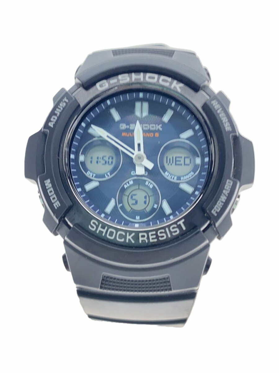 【中古】CASIO◆ソーラー腕時計・G-SHOCK/デジアナ/ラバー/BLK/BLK/SS【服飾雑貨他】