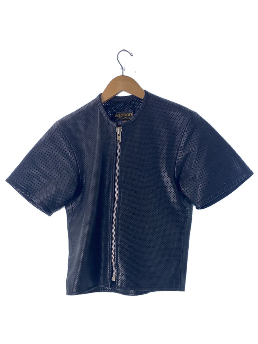 【中古】VANSON◆パンチングレザージャケット・ブルゾン/S/牛革/BLK/無地【メンズウェア】