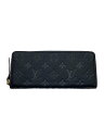【中古】LOUIS VUITTON◆ポルト・フォイユ・クレマンス_モノグラム・アンプラント_BLK/レザー/BLK/メンズ【服飾雑貨他】