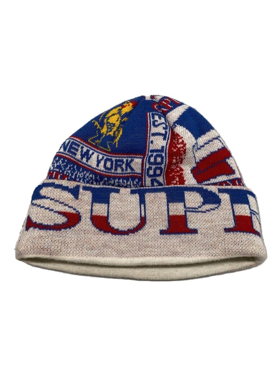 【中古】Supreme◆ニットキャップ/--/アクリル/WHT/総柄/メンズ【服飾雑貨他】