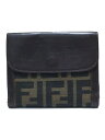 【中古】FENDI◆3つ折り財布/キャンバス/BRW/総柄/レデ