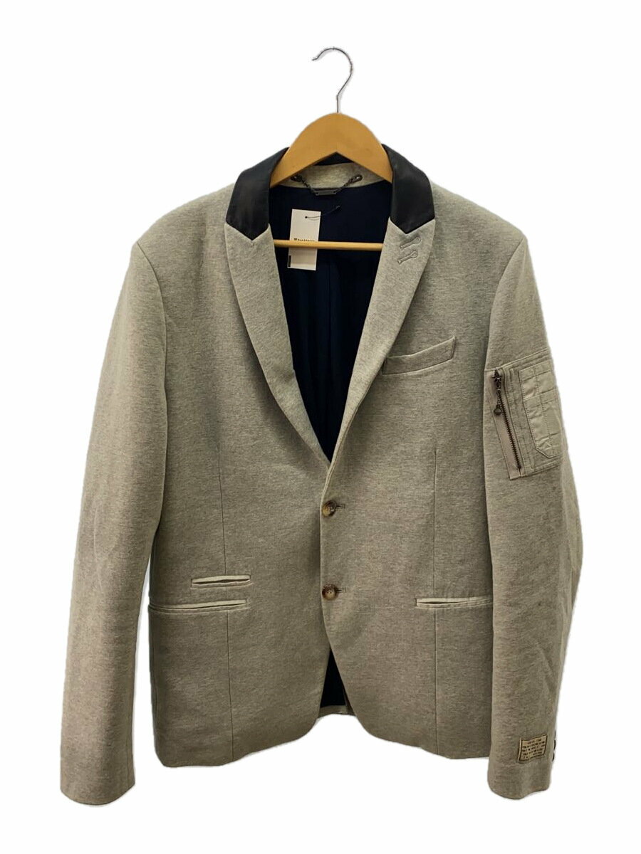 【中古】DIESEL◆テーラードジャケット/L/コットン/GRY/無地/襟部分レザー/汚れ有【メンズウェア】