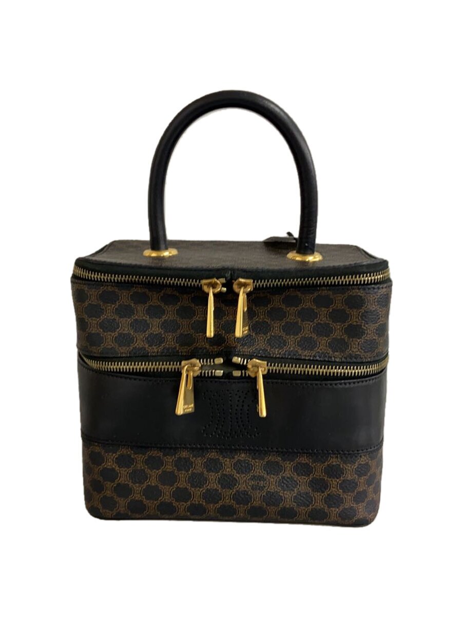 CELINE - 【中古】CELINE◆ハンドバッグ/PVC/BRW/マカダム柄/バニティバッグ【バッグ】