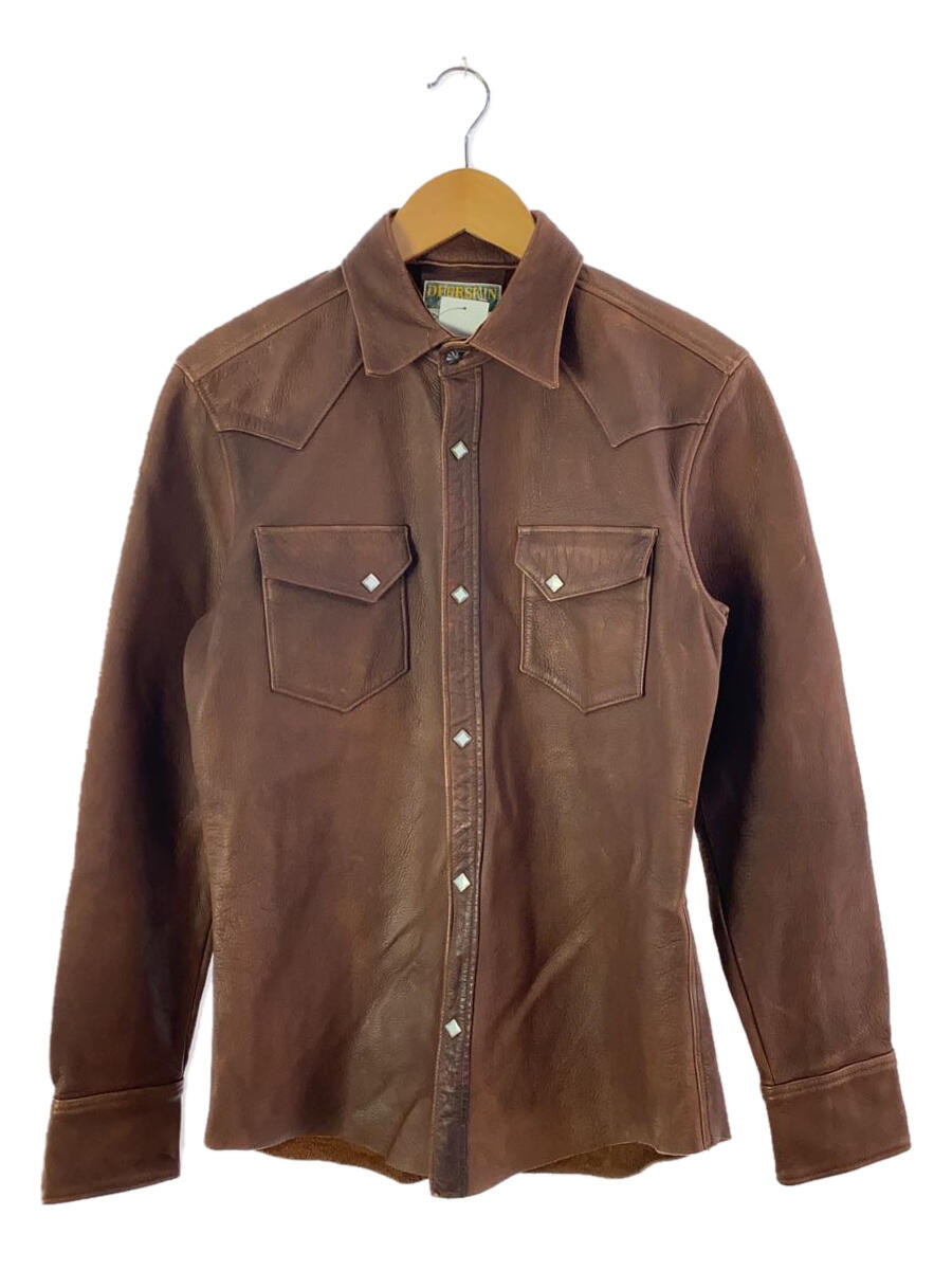 【中古】JOE McCOY◆DEERSKIN/レザ-シャツ/スナップボタン/16/レザー/BRW【メンズウェア】