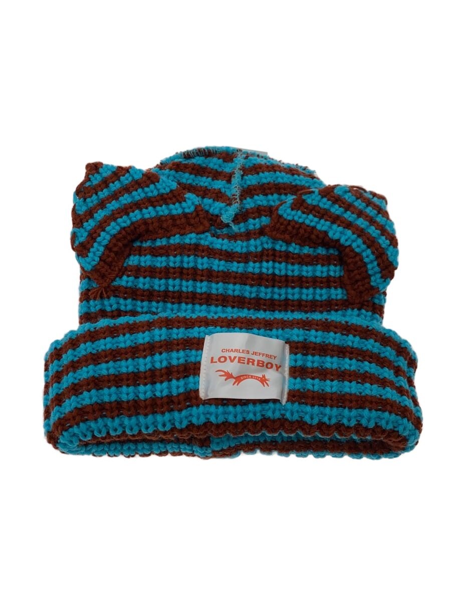 【中古】CHARLES JEFFREY LOVERBOY◆ニットキャップ/アンゴラ/ブルー/ボーダー/レデ...