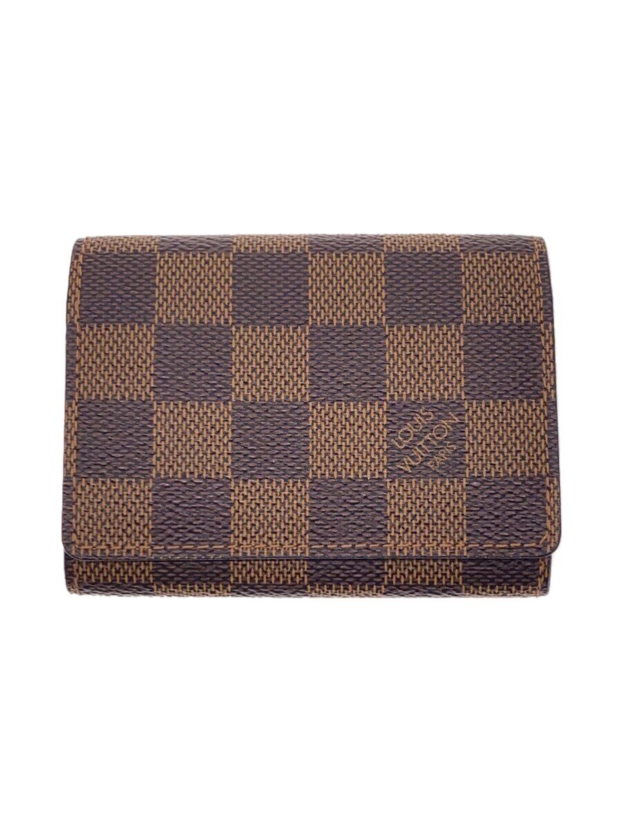 【中古】LOUIS VUITTON◆アンヴェロップ・カルト・ドゥ・ヴィジット_ダミエ・エベヌ_BRW/レザー/BRW/総柄/レディース【服飾雑貨他】