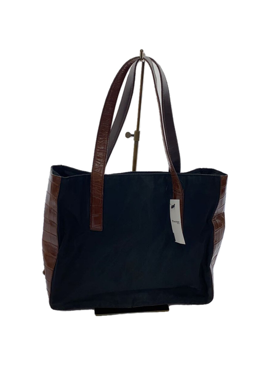 【中古】PRADA◆トートバッグ/ナイロン/ブラック/三角ロゴ/レザークロコ型押し/汚れ有【バッグ】