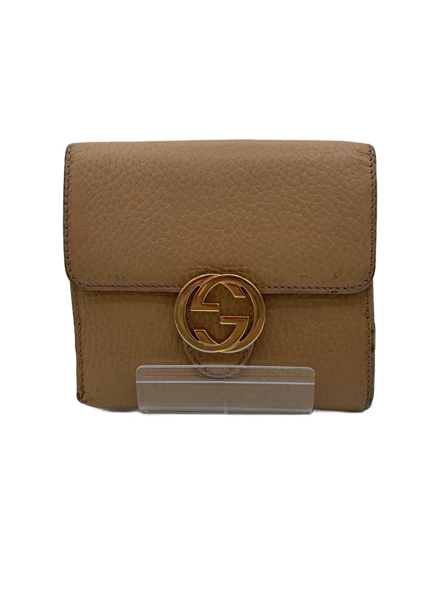 【中古】GUCCI◆2つ折り財布_インターロッキングG/レザー/BEG/レディース【服飾雑貨他】