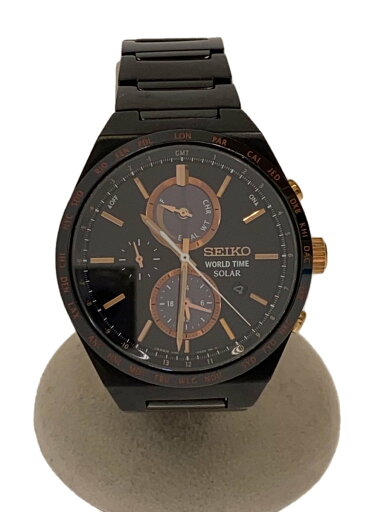 【中古】SEIKO◆ソーラー腕時計/アナログ/ステンレス/BLK/V195-0AE0/WORLD TIME【服飾雑貨他】 【中古】SEIKO◆ソーラー腕時計/アナログ/ステンレス/BLK/V195-0AE0/WORLD TIME【服飾雑貨他】
