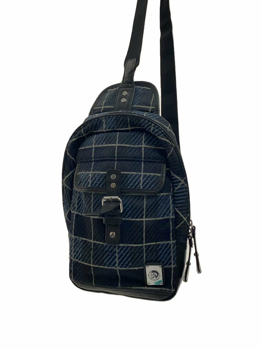 【中古】DIESEL◆ボディバッグ/ショルダーバッグ/--/BLK/チェック/革ひび割れ【バッグ】