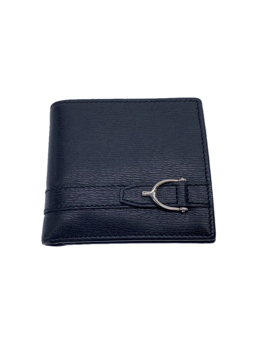 【中古】GUCCI◆2つ折り財布/レザー/BLK/無地/メンズ/黒/メンスターラップ/GGキャンバス【服飾雑貨他】