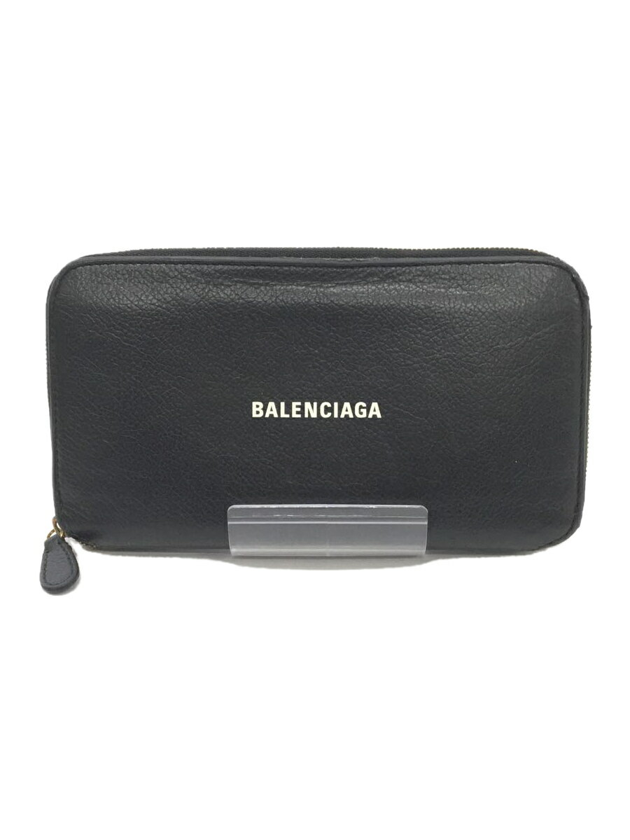 【中古】BALENCIAGA◆長財布/レザー/BLK