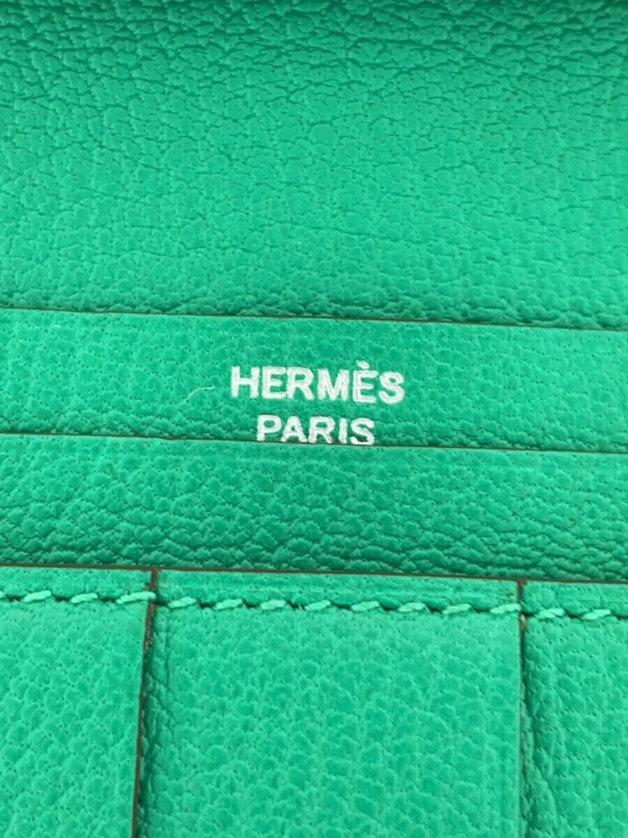 【中古】HERMES◆ベアン/長財布/レザー/GRN/レディース【服飾雑貨他】