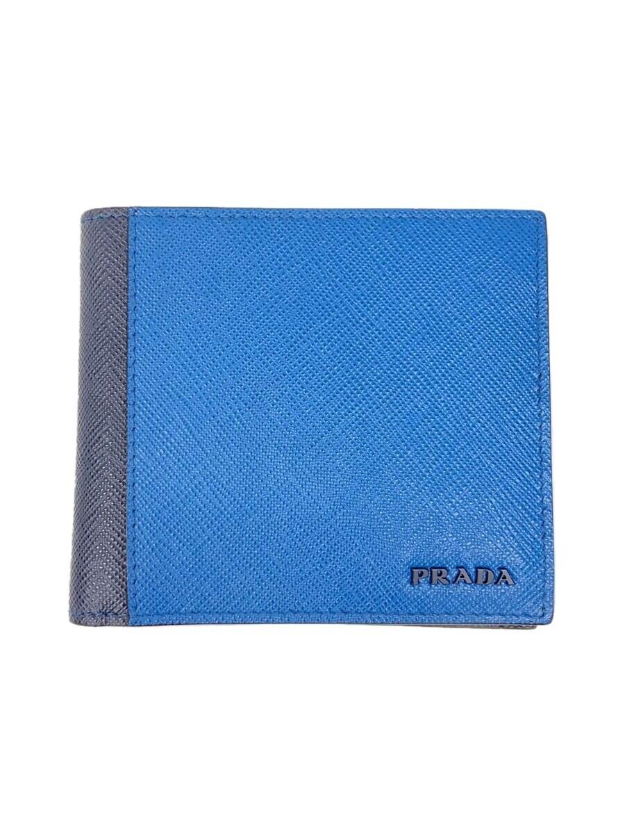 【中古】PRADA◆2つ折り財布/レザー/BLU/メンズ【服飾雑貨他】