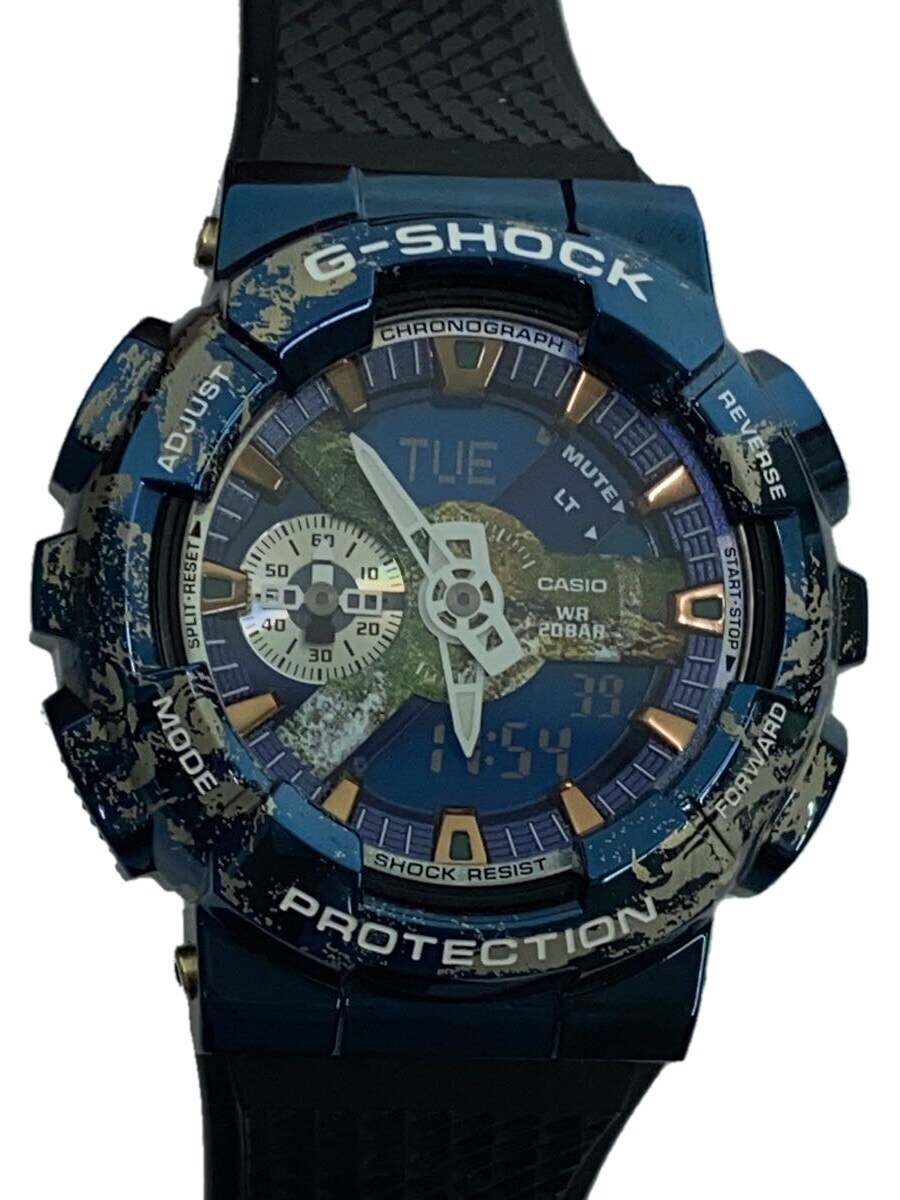 【中古】CASIO◆クォーツ腕時計_G-SHOCK/デジアナ/ラバー/BLU【服飾雑貨他】