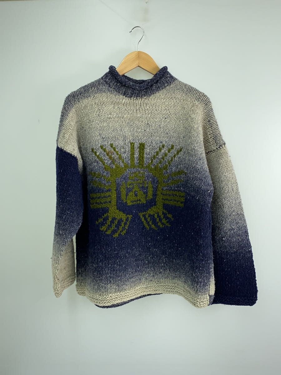 【中古】エクアドルニット/太陽/陰陽/セーター/ウール/ネイビー/総柄//【メンズウェア】