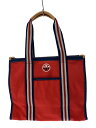 【中古】TORY BURCH◆トートバッグ/コットン/RED/無地【バッグ】