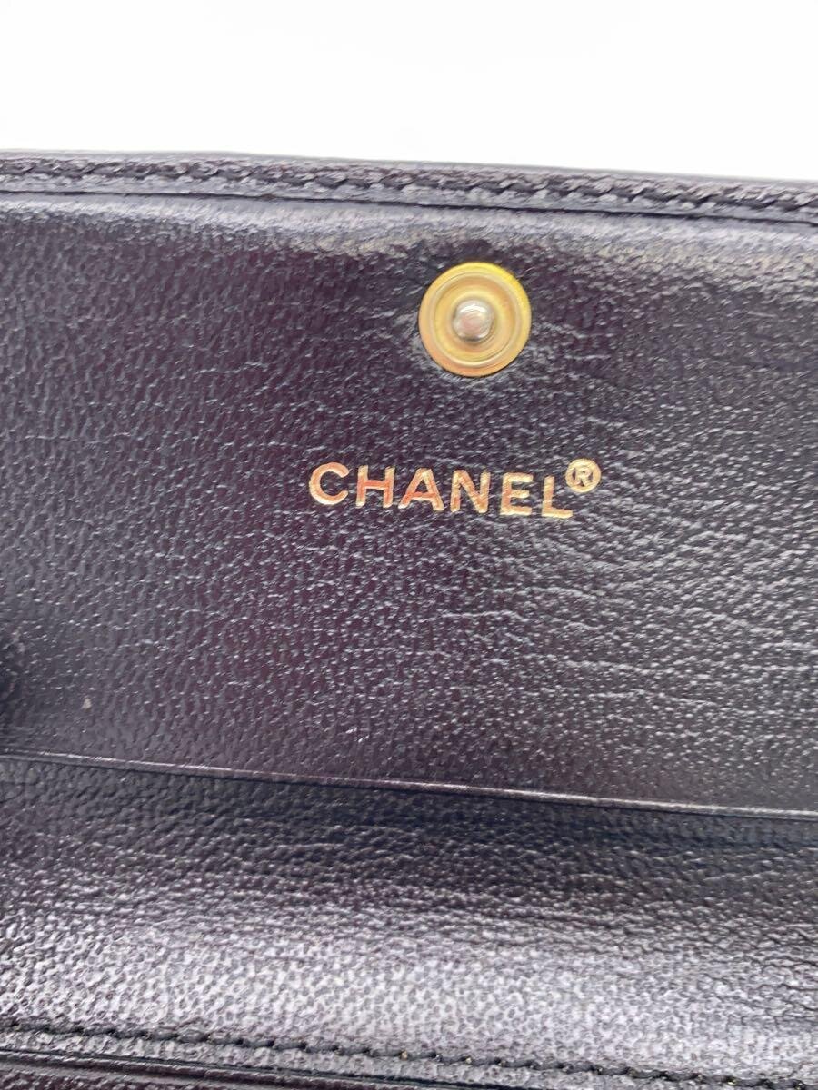 【中古】CHANEL◆2つ折り財布/レザー/BLK/レディース【服飾雑貨他】