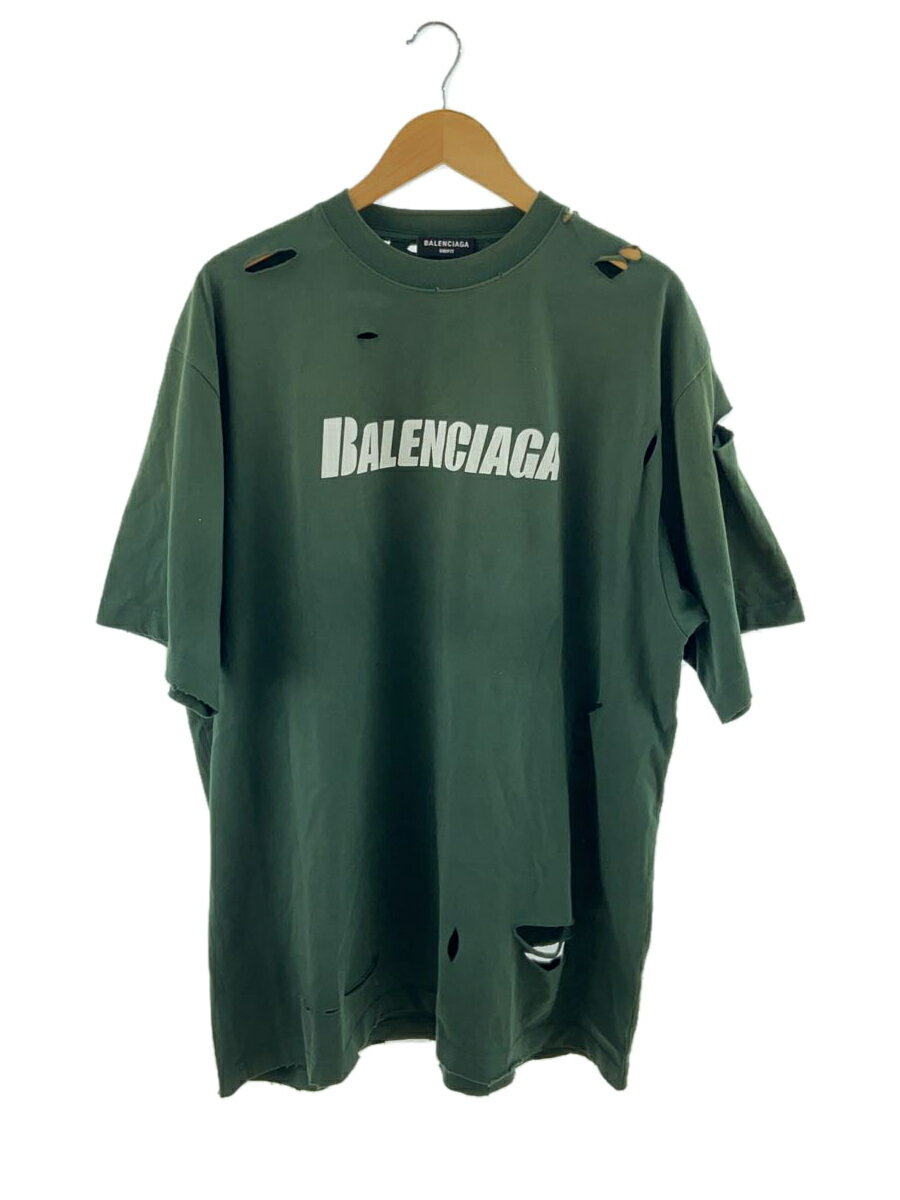 【中古】BALENCIAGA◆21AW DESTROYED FLATGROUND T-shirt/Tシャツ/S/コットン/GRN/651795【メンズウェア】