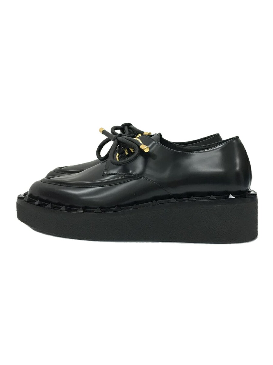 【中古】VALENTINO◆ローファー/ロックスタッズフレアブローグシューズ/37.5/BLK/羊革/UW2S0AA5URU【シューズ】